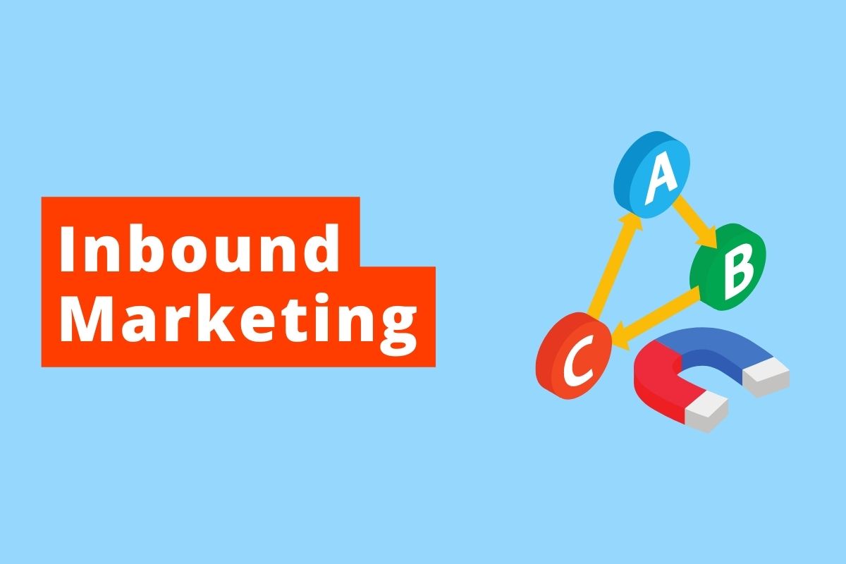 imagem com a inscrição Inbound Marketing e fundo azul ao lado direito uma gravura