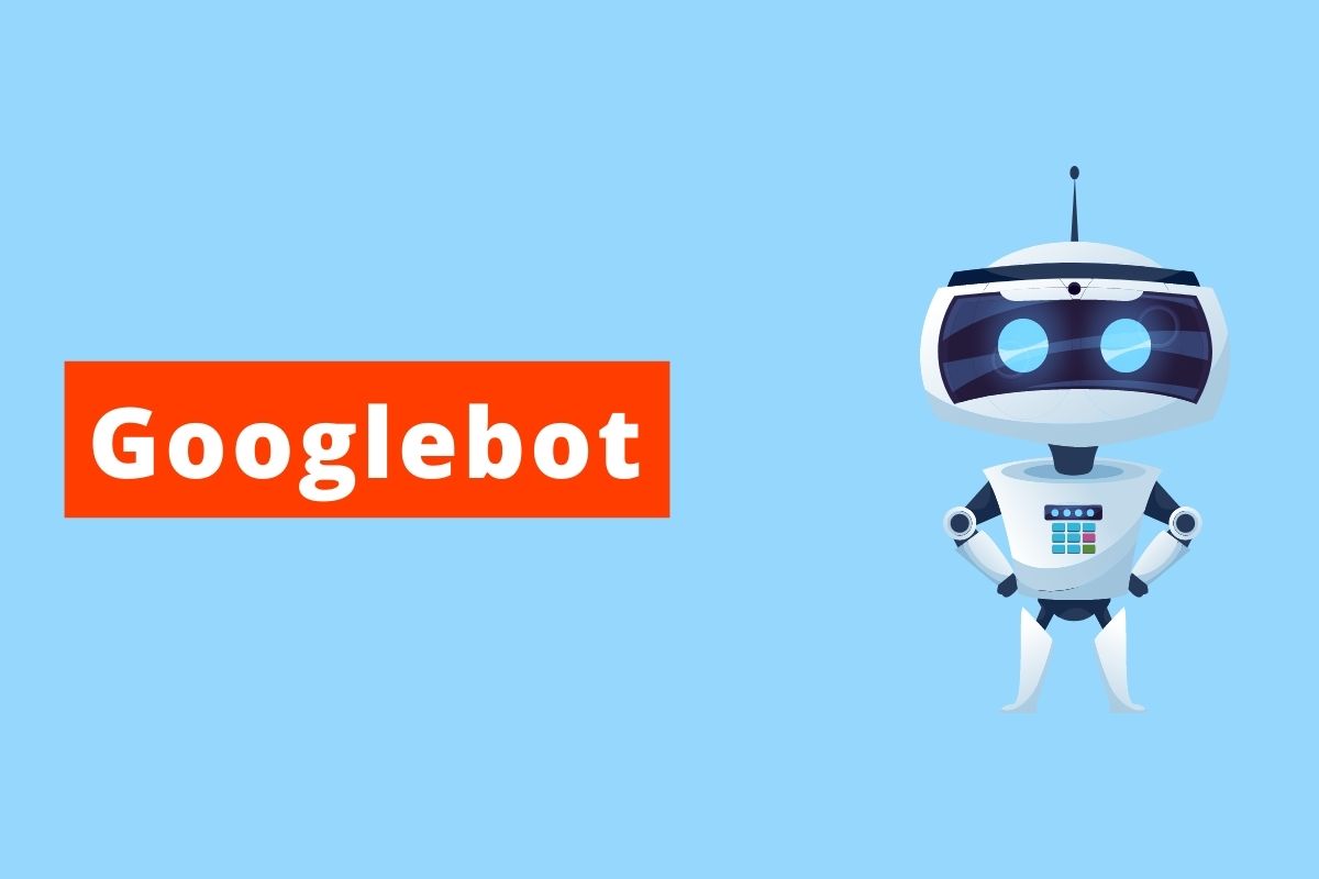 imagem de um robô com fundo azul e título Googlebot