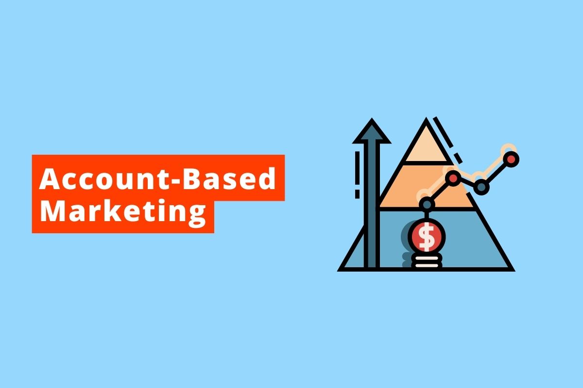 gráfico em pirâmide e seta subindo o fundo é azul e o texto é Account-Based Marketing