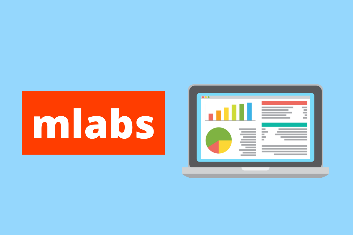 imagem de um computador mostrando diversos gráficos diferentes. O fundo da imagem é azul e tem-se escrito mlabs