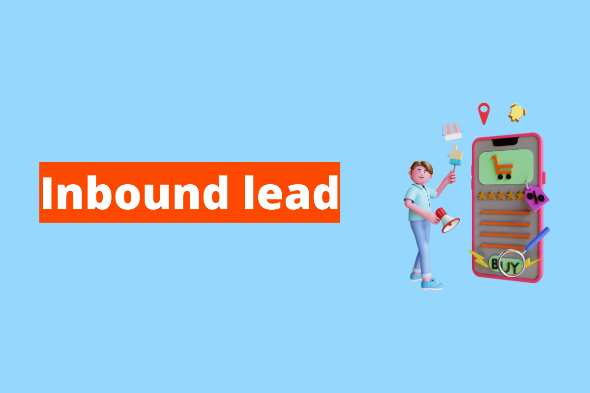 Montagem com fundo azul e frase em branco "Inbound lead" com fundo laranja e símbolo web à direita que representa o tema