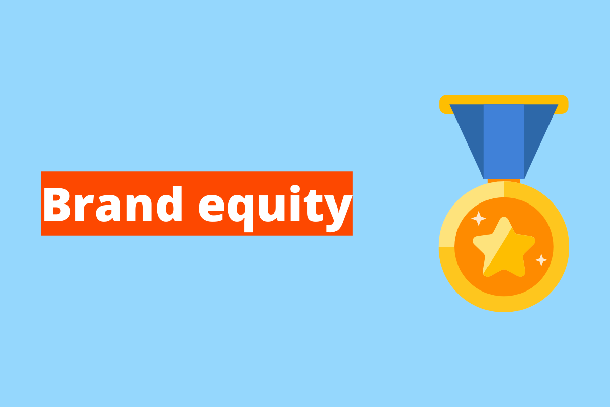 Montagem com fundo azul e frase Brand equity em branco à esquerda com fundo laranja e símbolo web que representa o tema à direita
