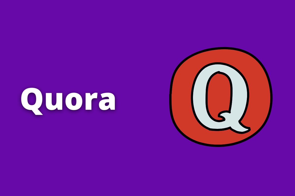 Quora: A imagem mostra um Q dentro de um círculo vermelho. O fundo é roxa e tem - se escrito Quora.