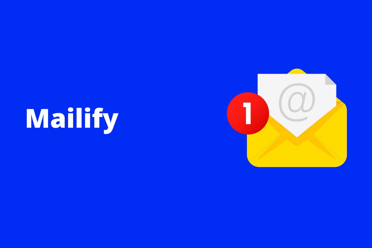 Montagem com fundo azul e nome Mailify em branco com símbolo web à direita que representa o tema