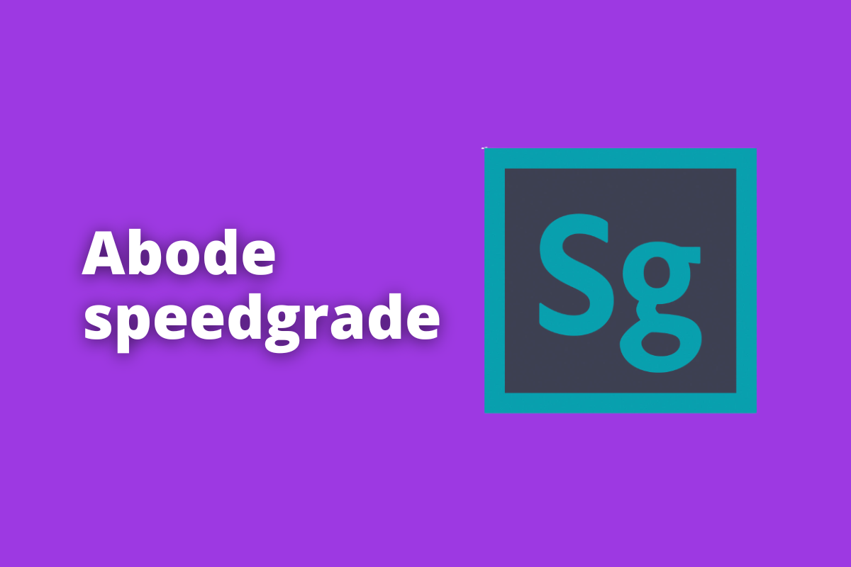 Montagem com fundo lilás e nome Adobe Speedgrade em branco com símbolo web à direita que representa o tema