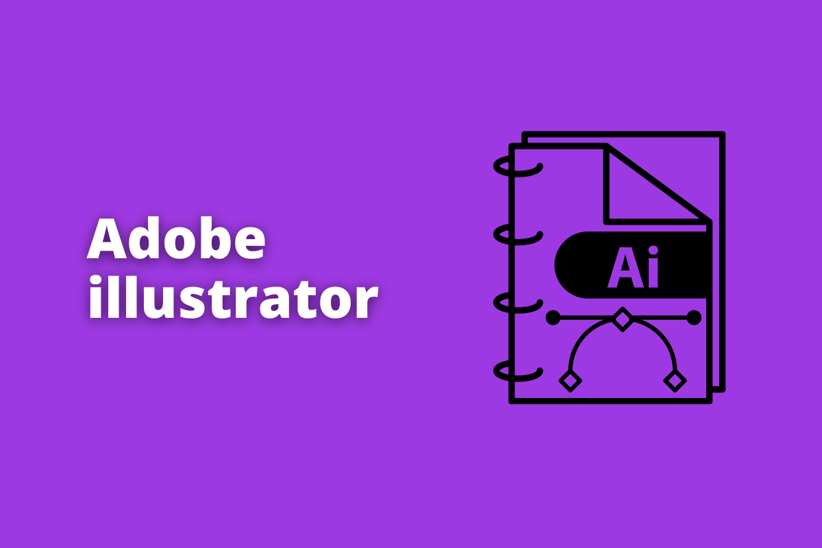 Montagem com fundo lilás e nome Adobe illustrator em branco com símbolo web à direita que representa o tema