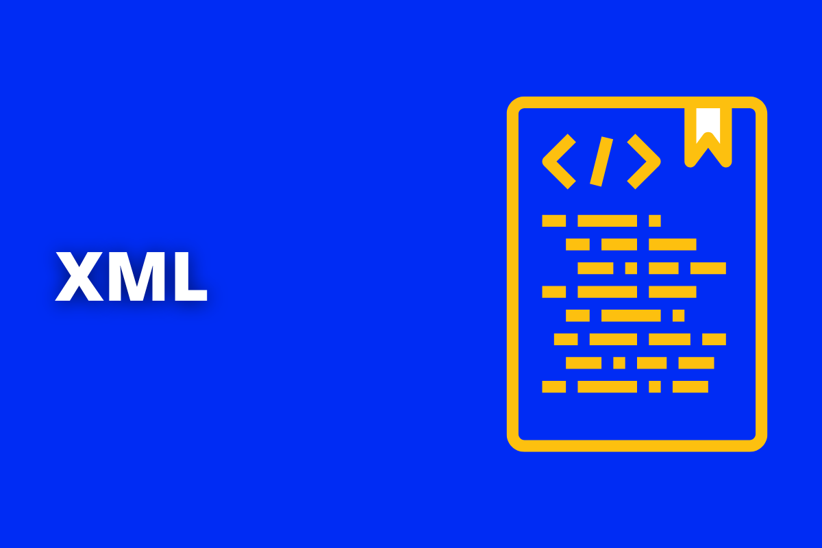 Montagem com fundo azul e sigla XML em branco com símbolo web à direita que representa o tema